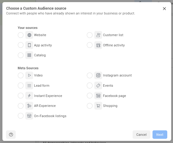 Setting up custom audiences on Facebook ads