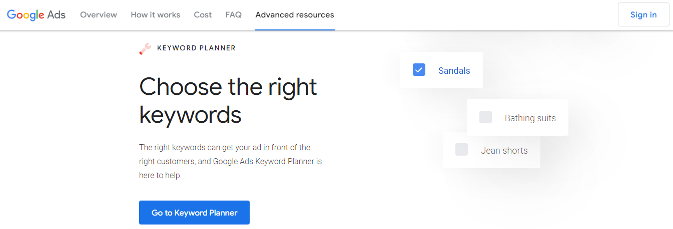 Google Keyword Planner - Free SEO tools