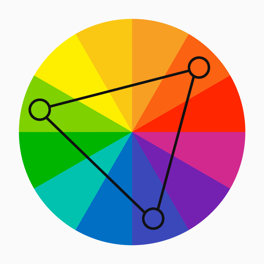 Triadic colours - blue, lemon and orange