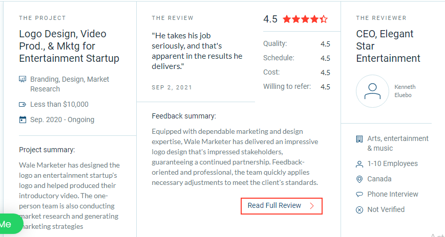 Logo Design Customer Review on Clutch.co - Wale Marketer