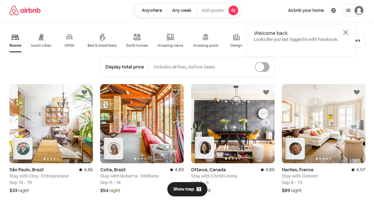 Airbnb uses website personalization to suggest great stays for their users